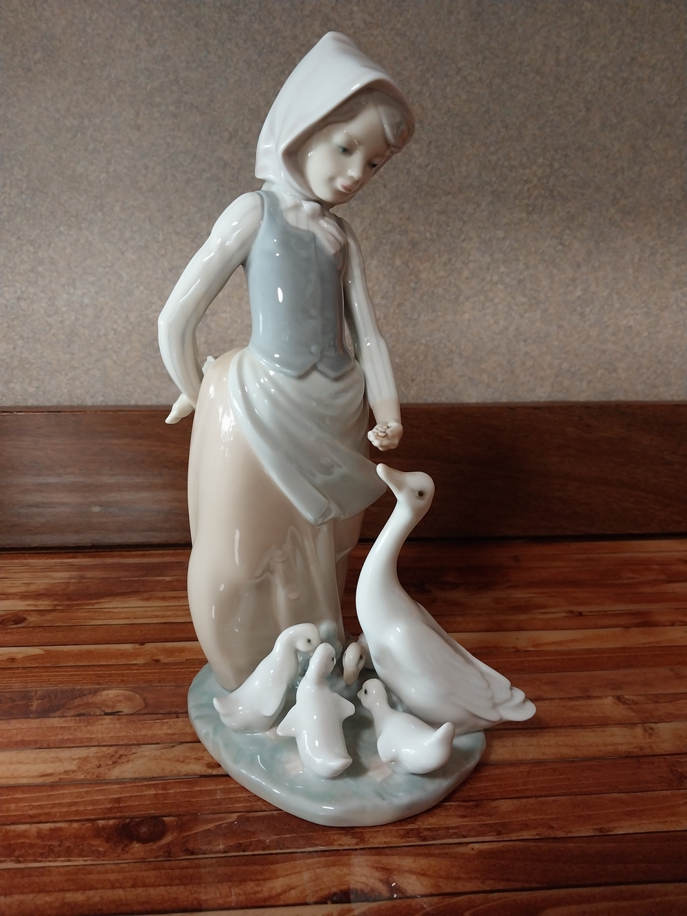 Porcelain Girl with Geese Figurine - Cream & Light Blue
